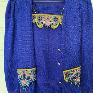 Knit 3-PcSuit with Beautiful Beaded Trim